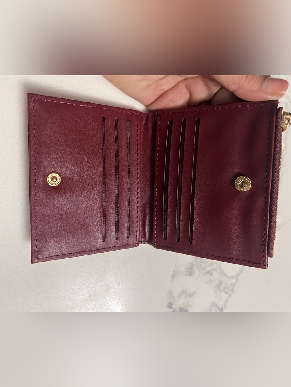 Badgley Mischka Quilted Card & Key Holder in Burgundy with Gold Hardware - Picture 6 of 8